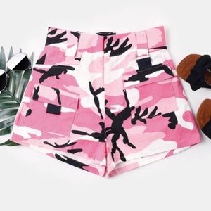 Pink,white,and black camo shorts